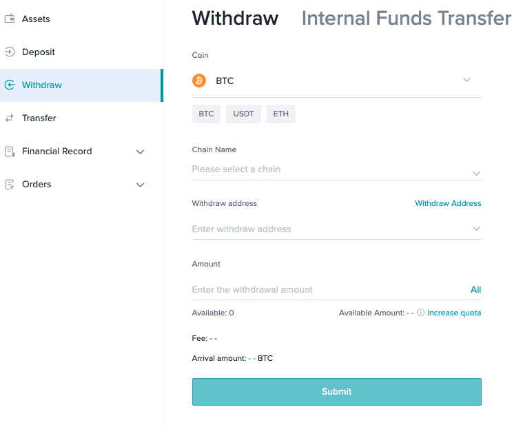 Withdrawal from Bitget exchange step 2